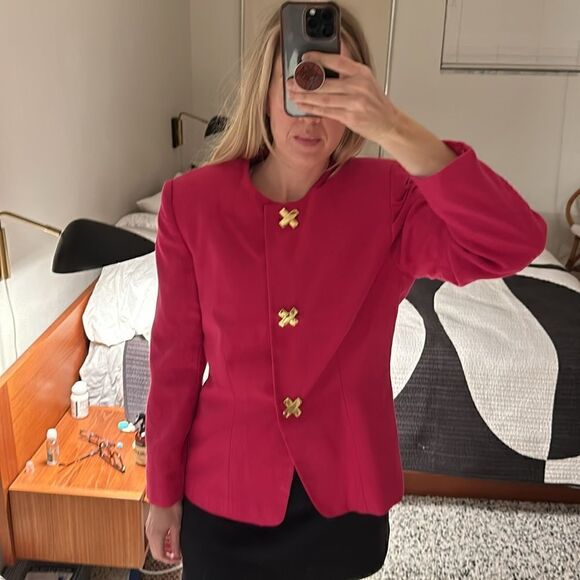 Morgan Miller Jackets & Blazers - Morgan Miller hot Barbie pink gold X button blazer jacket medium 8